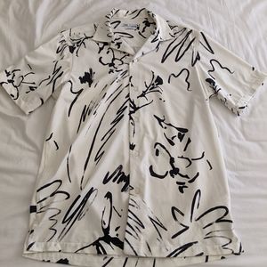 Zara Summer Scribble Short Sleeve Button Shirt